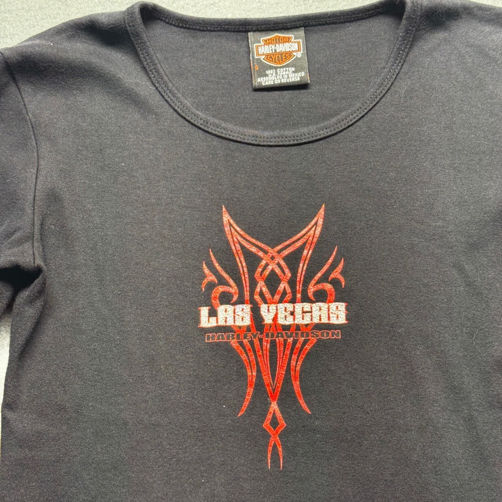 Harley-Davidson Las Vegas Shirt Womens S Black Long Sleeve Tribal Graphic Tee - Picture 2 of 11
